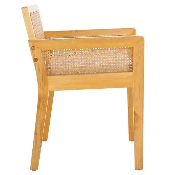 Patrina Rattan Armed Dining Chair in Natural/White with Cushion - The Mayfair Hall