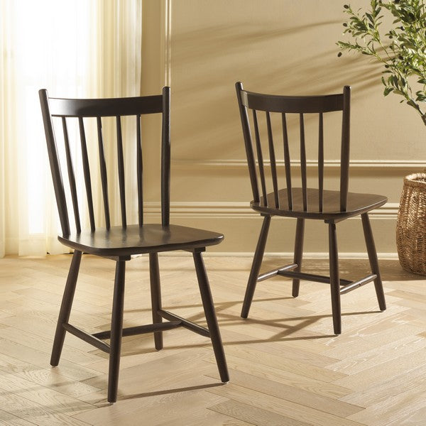 Andreas Wood Spindle Back Dining Chair in Dark Walnut (Set of 2)