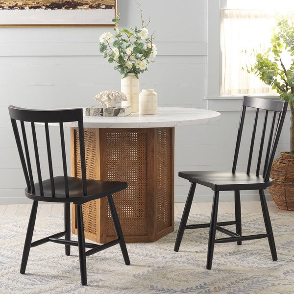 Sani Wood Spindle Back Dining Chair in Matte Black (Set of 2)