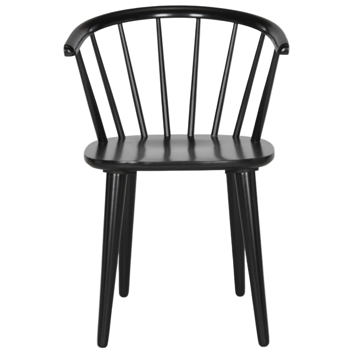 Black wooden chair with slatted backrest on a white background