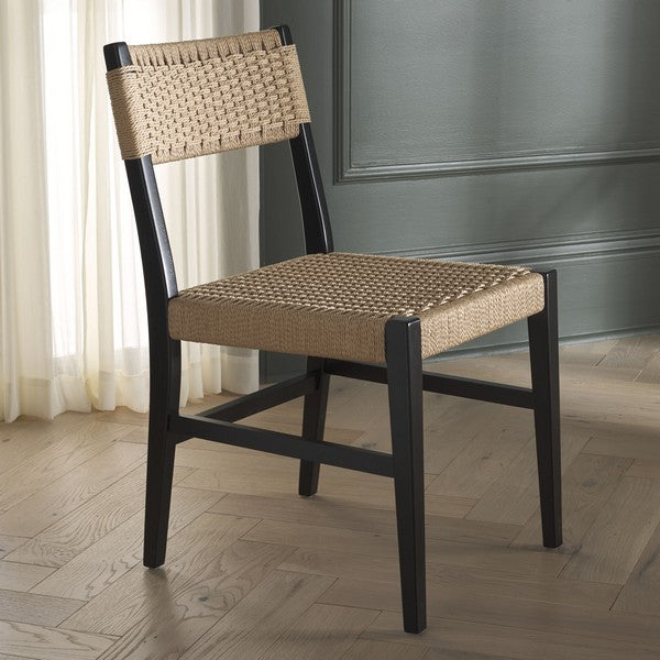 Dutton Wood Dining Chair in Black and Natural with Woven Paper Cord Seat