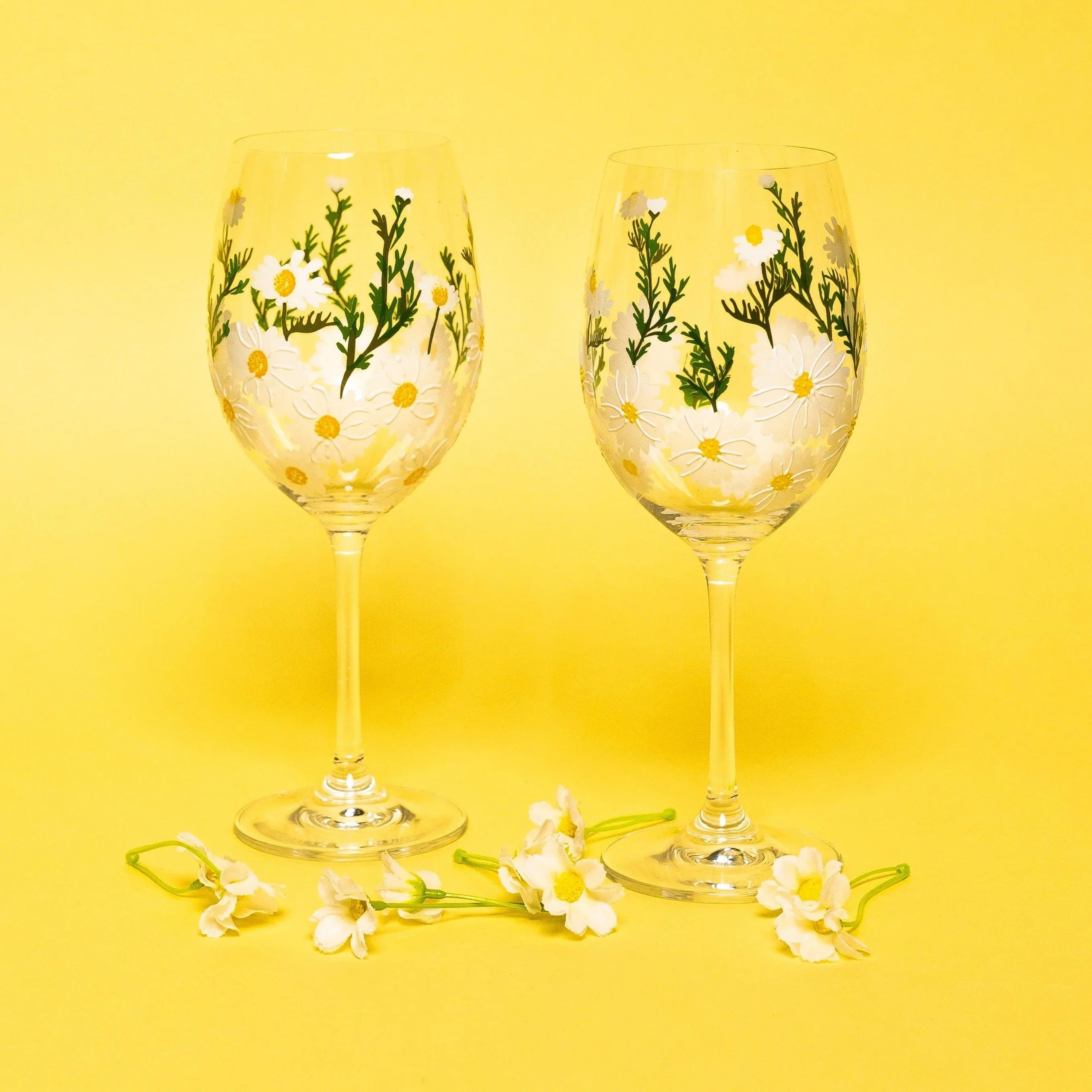 Painted Daisy Wine Glasses - The Mayfair Hall
