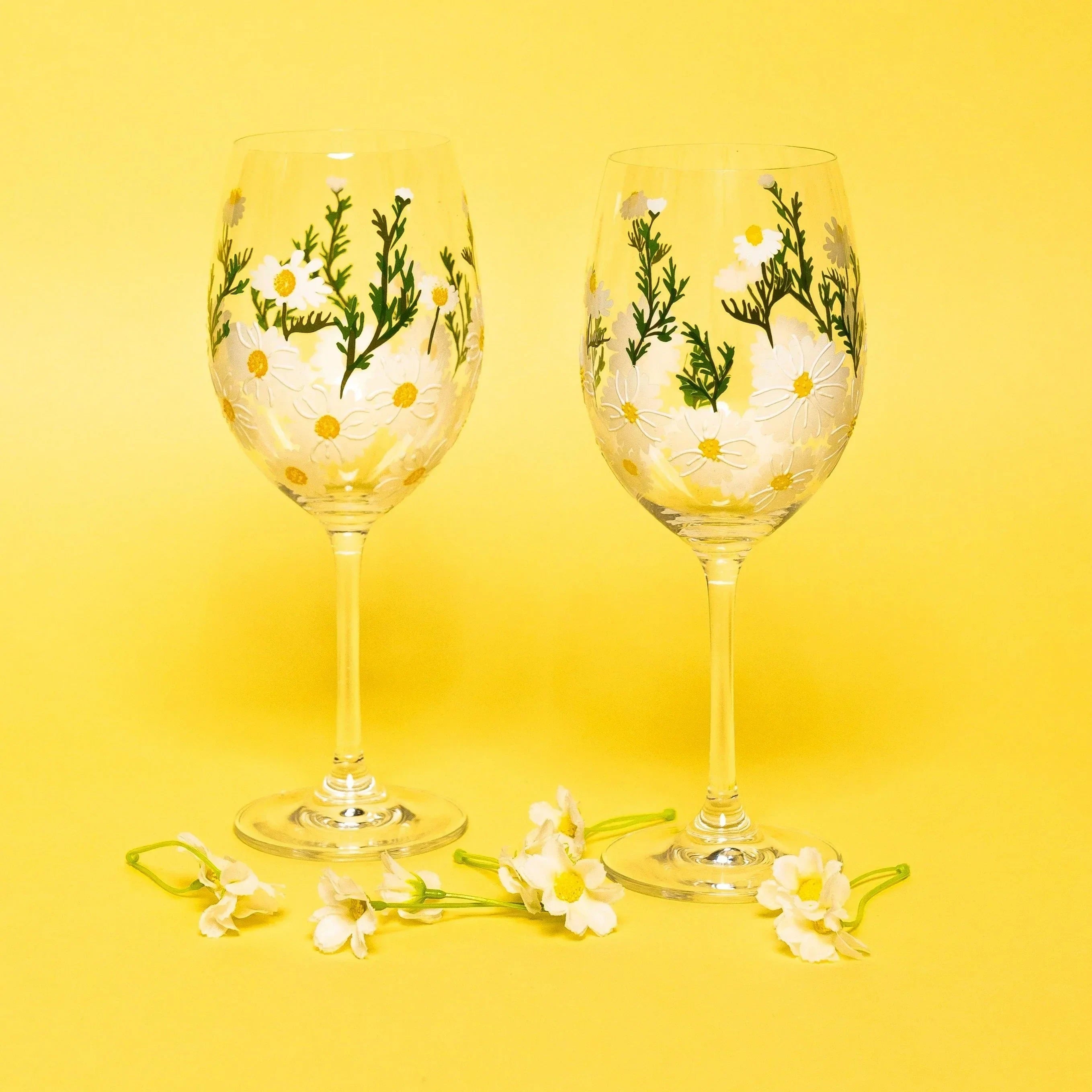 Painted Daisy Wine Glasses - The Mayfair Hall