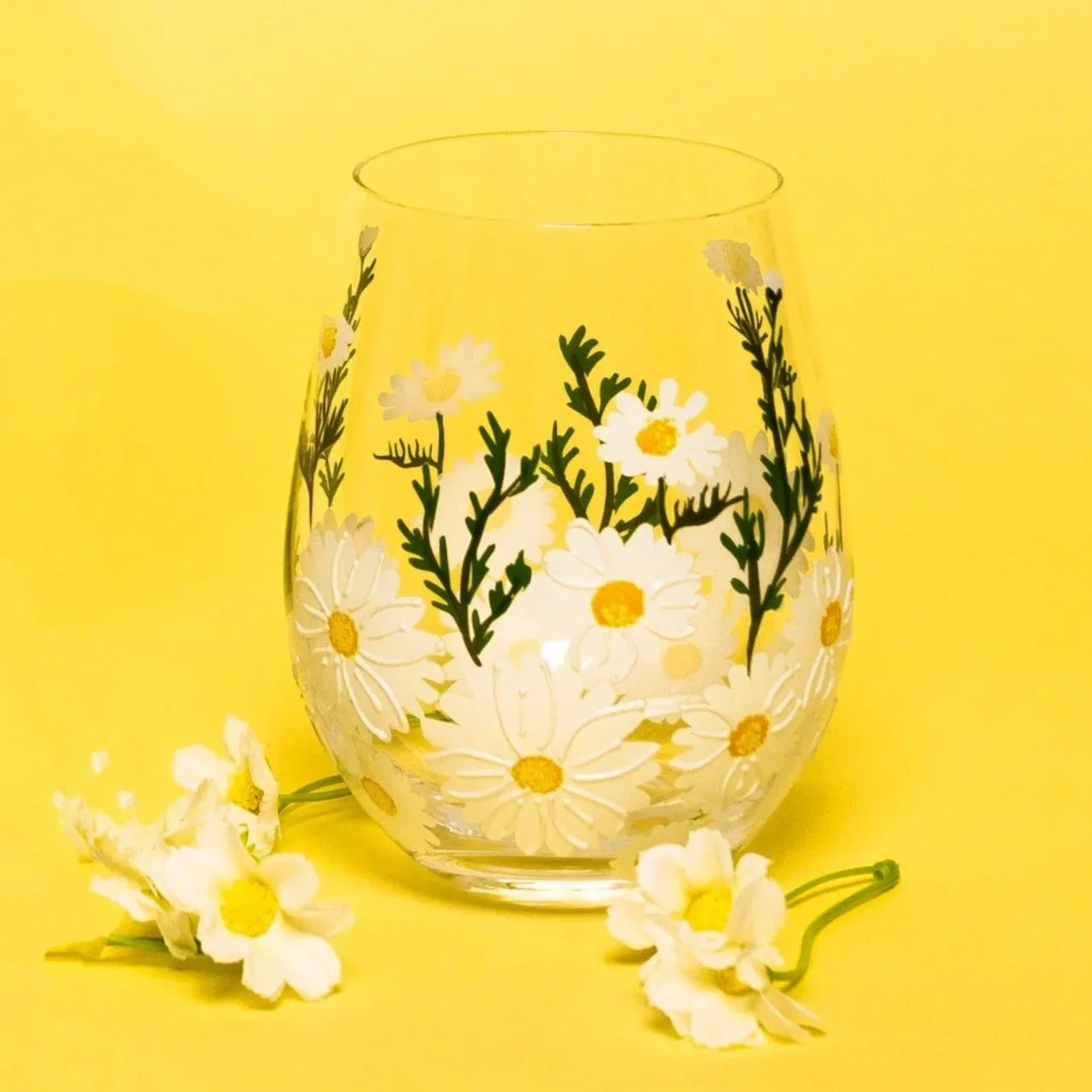 Daisy Painted Stemless Glasses - The Mayfair Hall