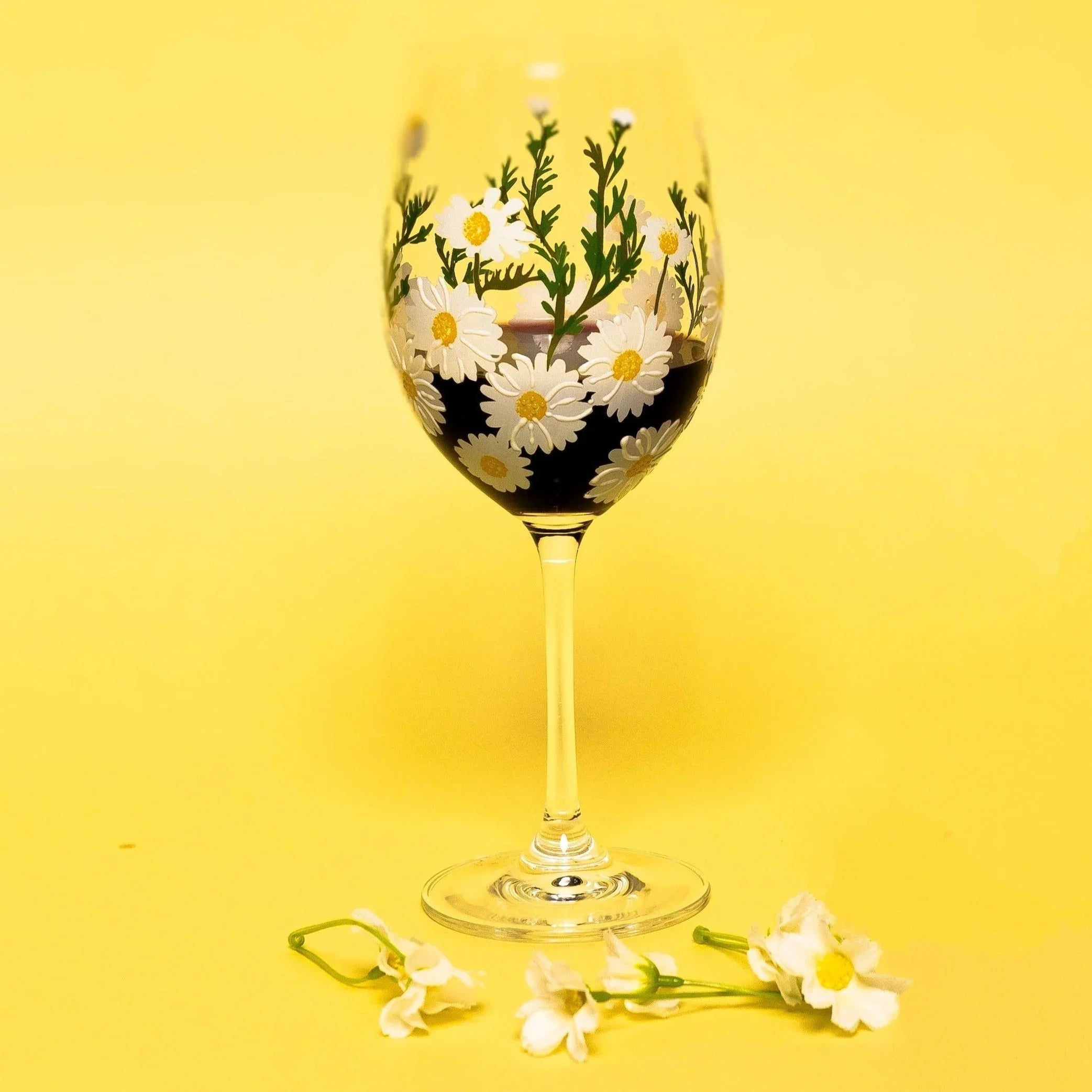 Painted Daisy Wine Glasses - The Mayfair Hall