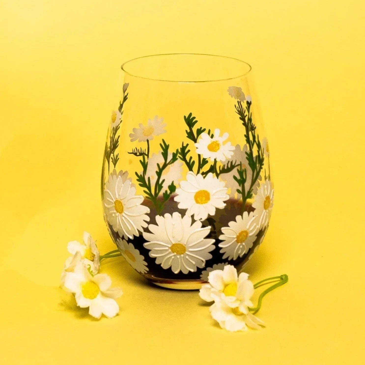 Daisy Painted Stemless Glasses - The Mayfair Hall