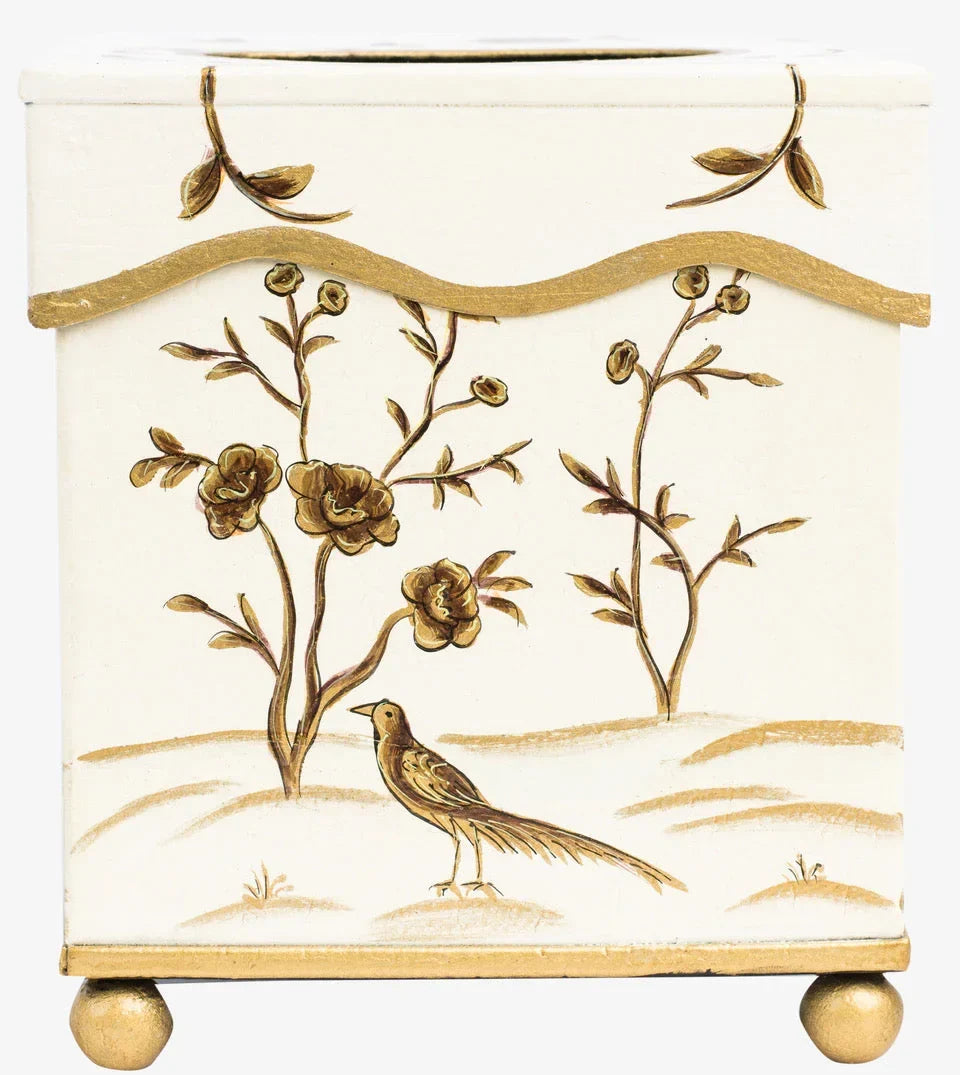 Scalloped Tissue Holder in Ivory and Gold - The Mayfair Hall