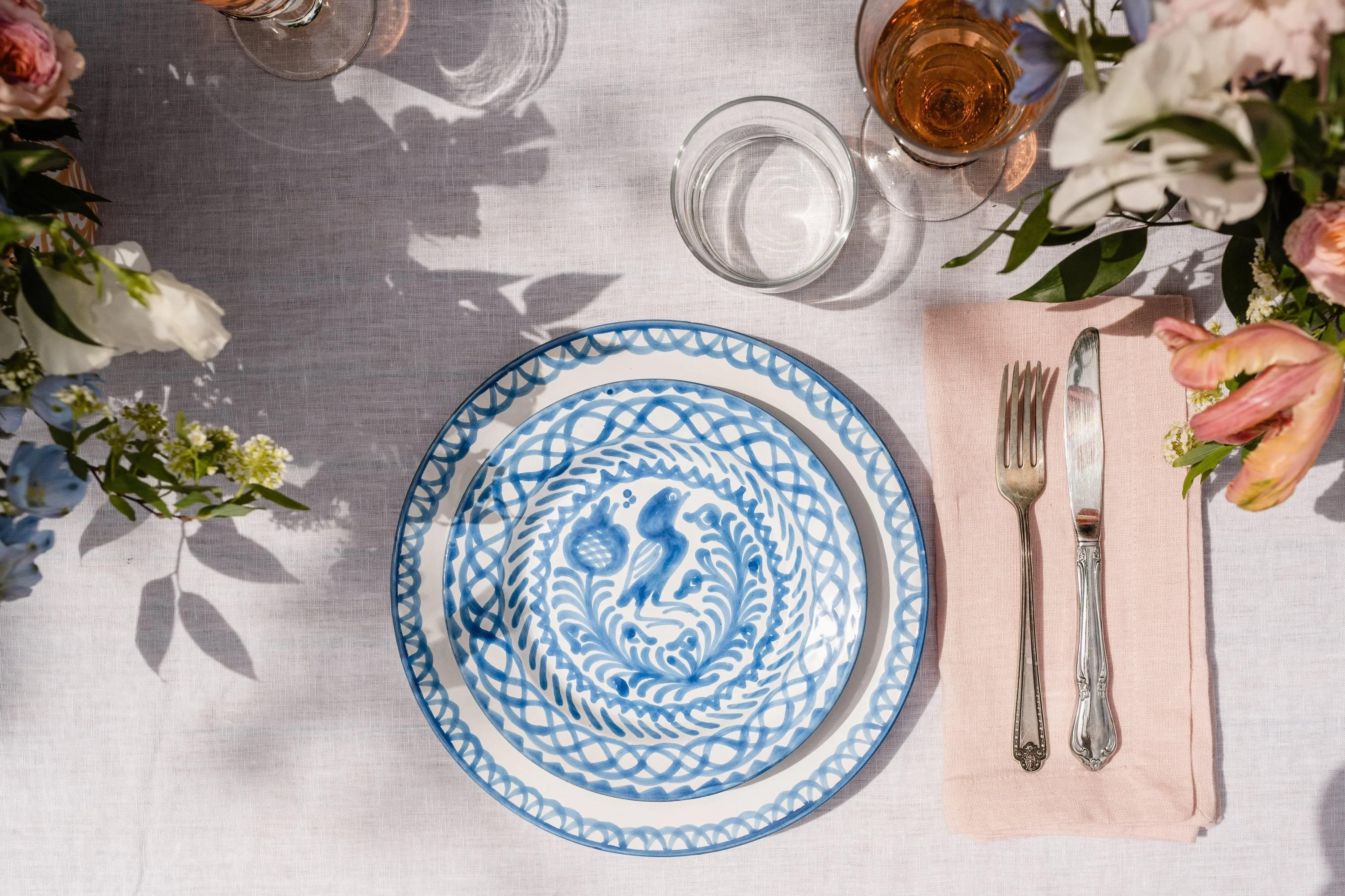 Salad plate with hand painted designs - The Mayfair Hall