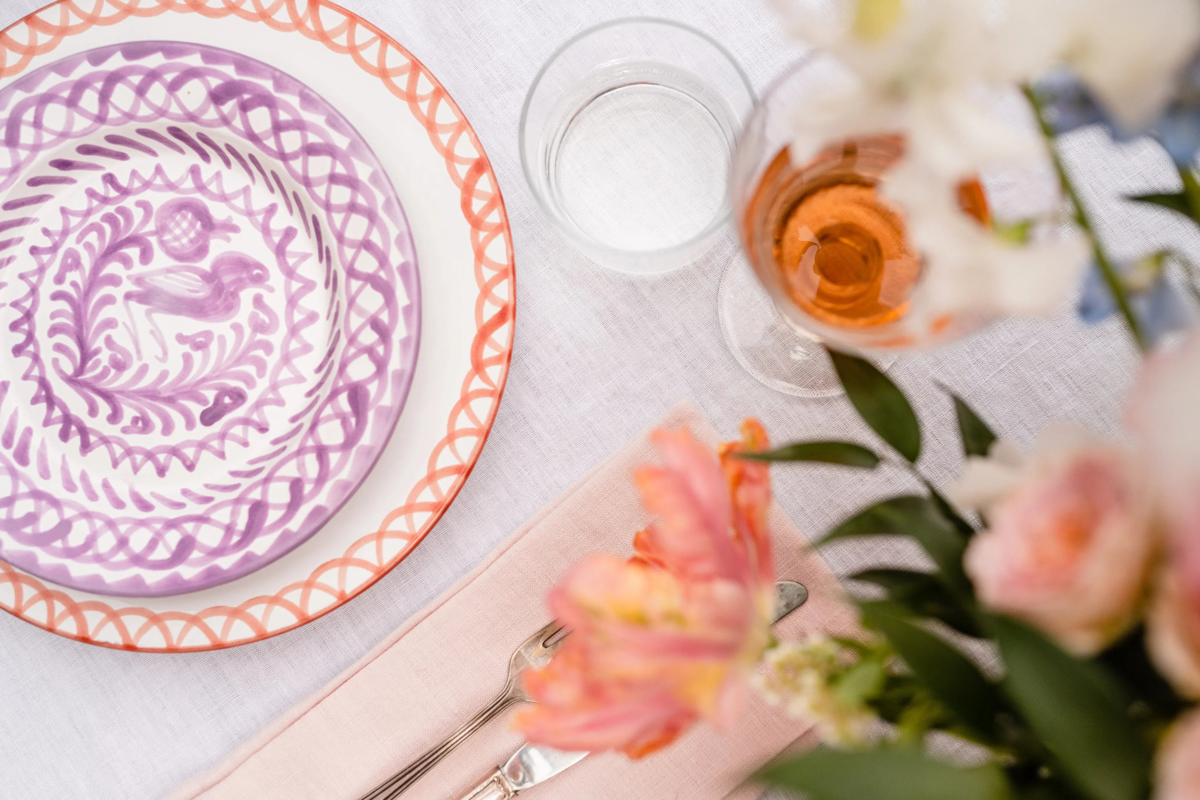 Salad plate with hand painted designs - The Mayfair Hall