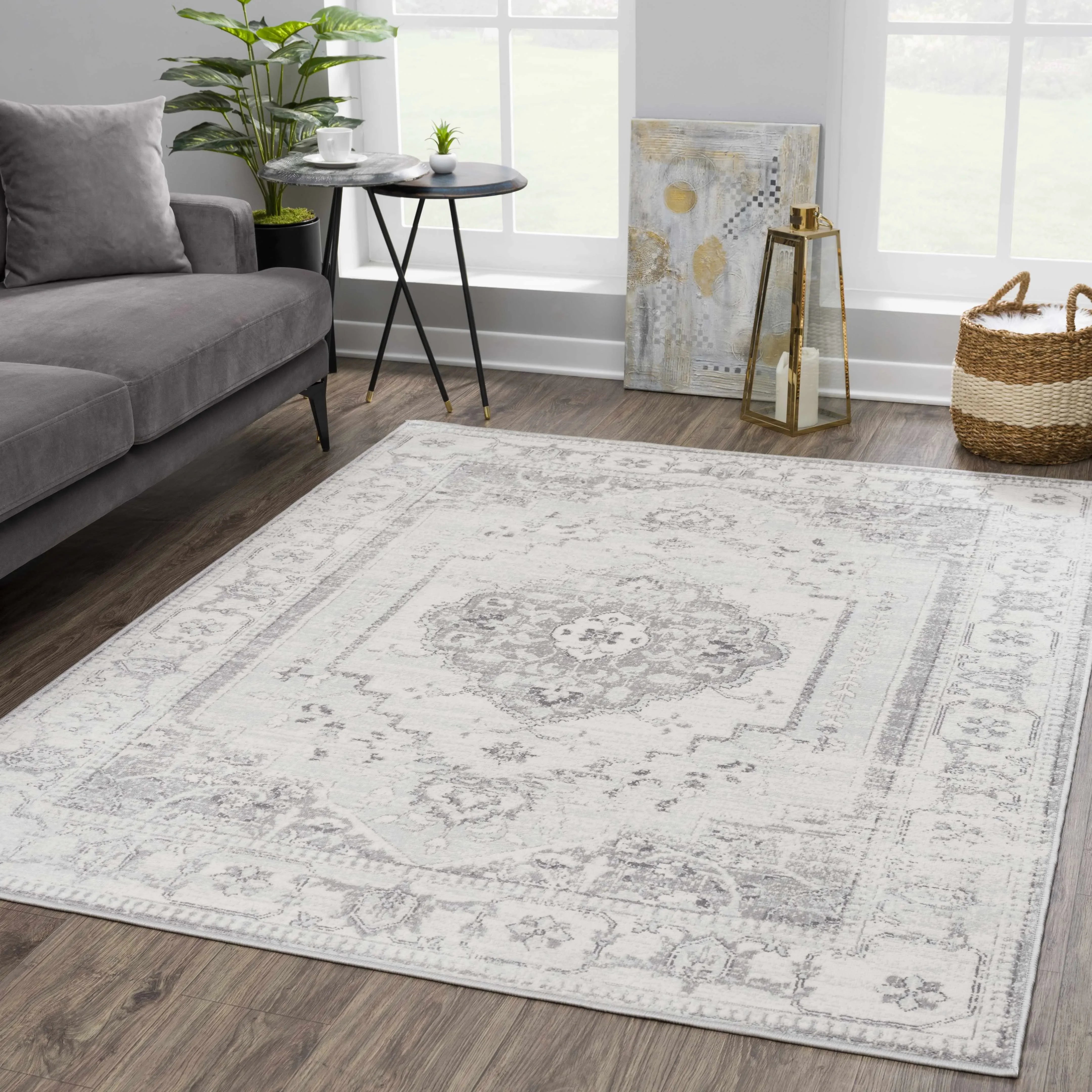Ivory & Gray Medallion Rug TGS2315 - Limited Edition - The Mayfair Hall