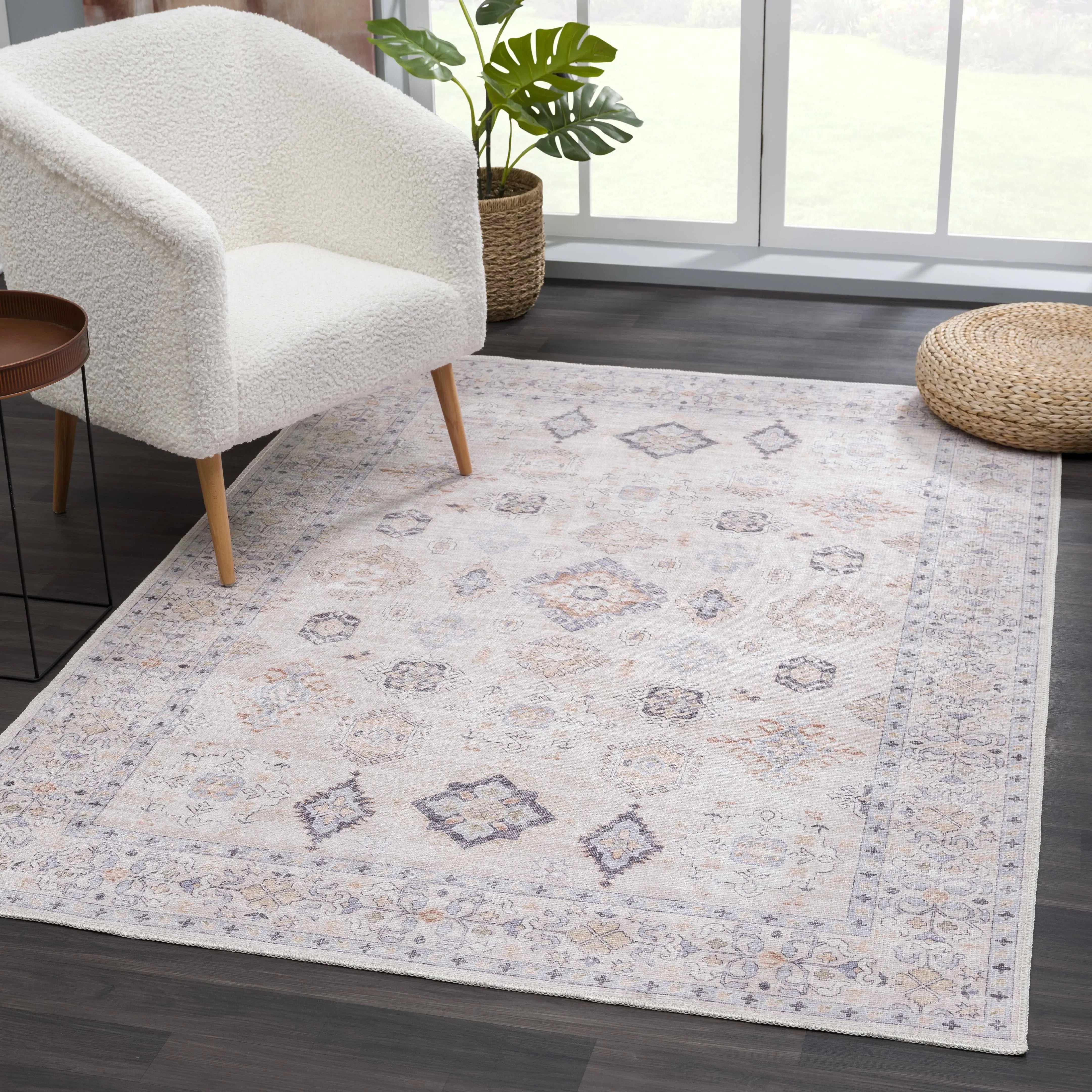 Beige Beckett Vintage Washable Area Rug - The Mayfair Hall