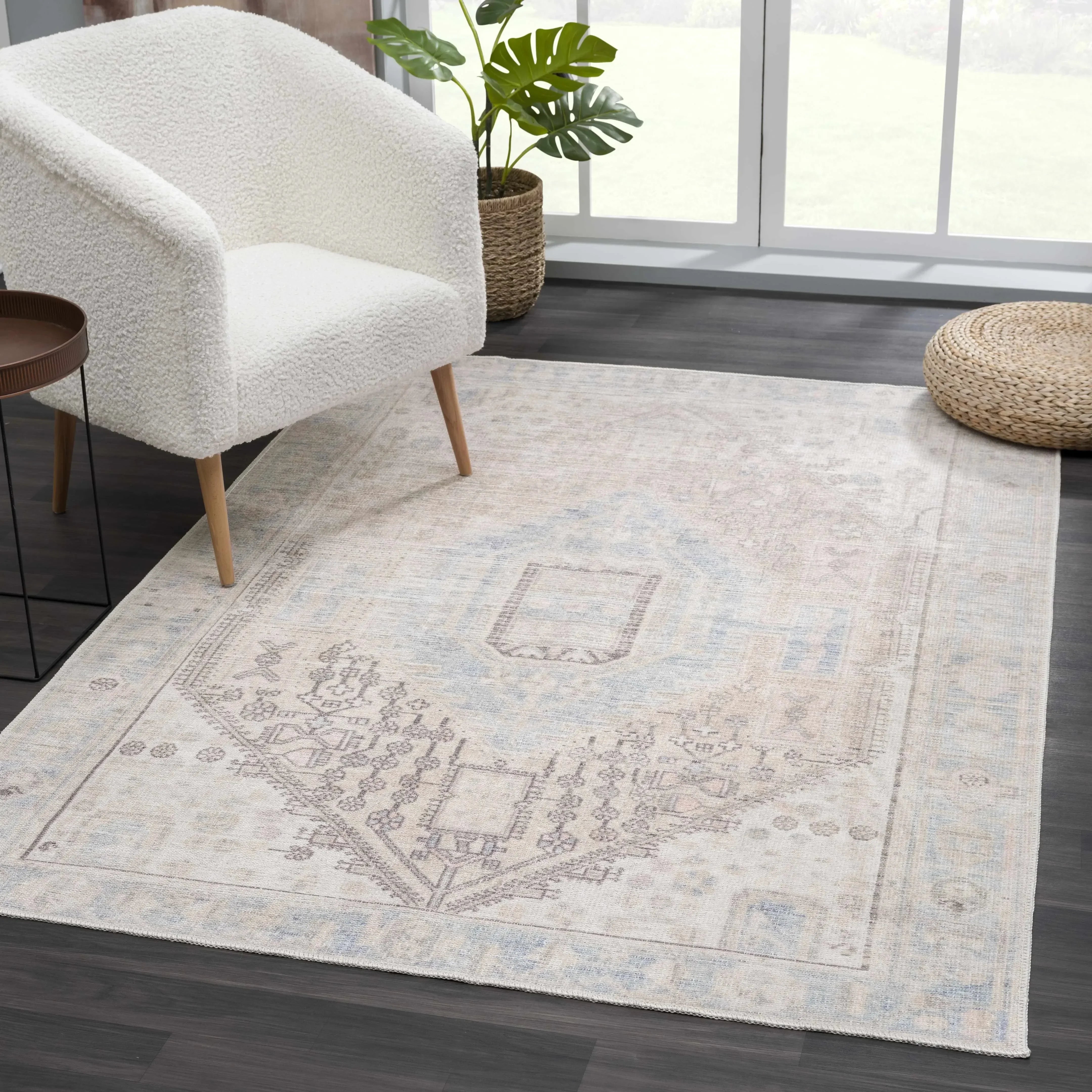 Light Olive Baloy Vintage Washable Area Rug - The Mayfair Hall