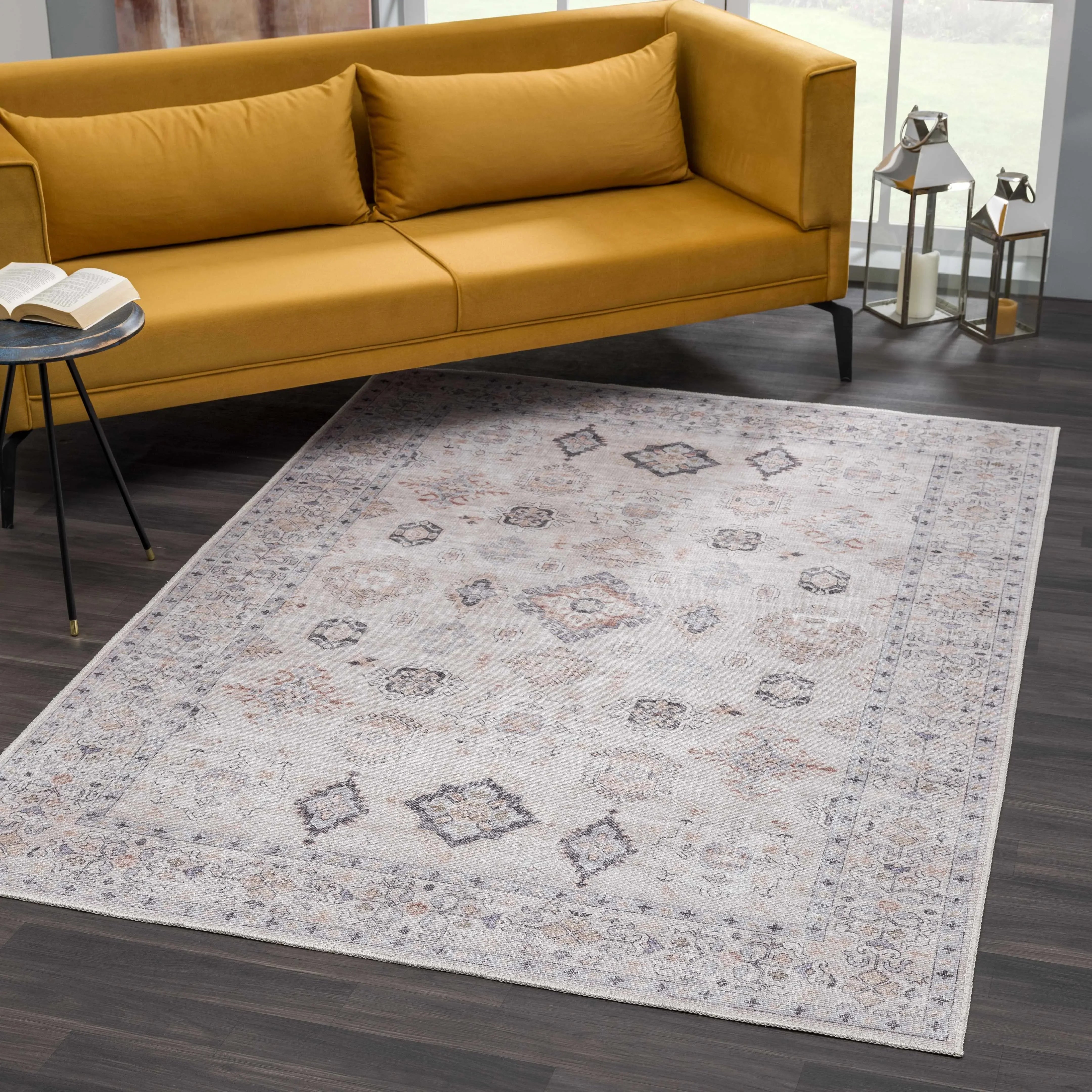 Beige Beckett Vintage Washable Area Rug - The Mayfair Hall