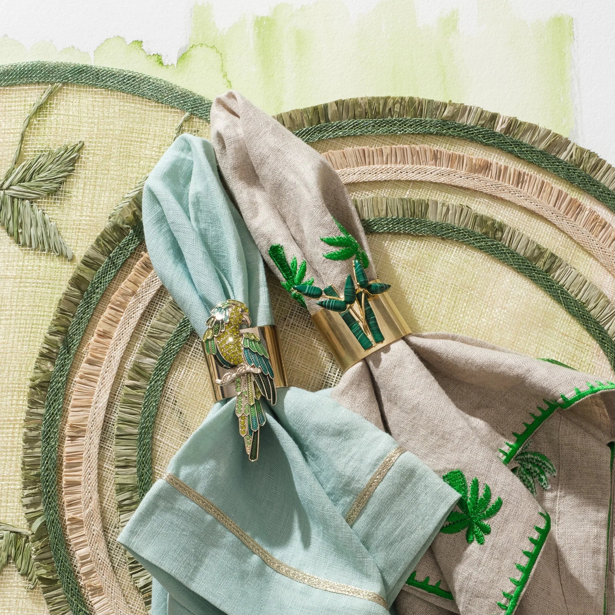 Ruffle edge straw placemats, green, set of four - The Mayfair Hall