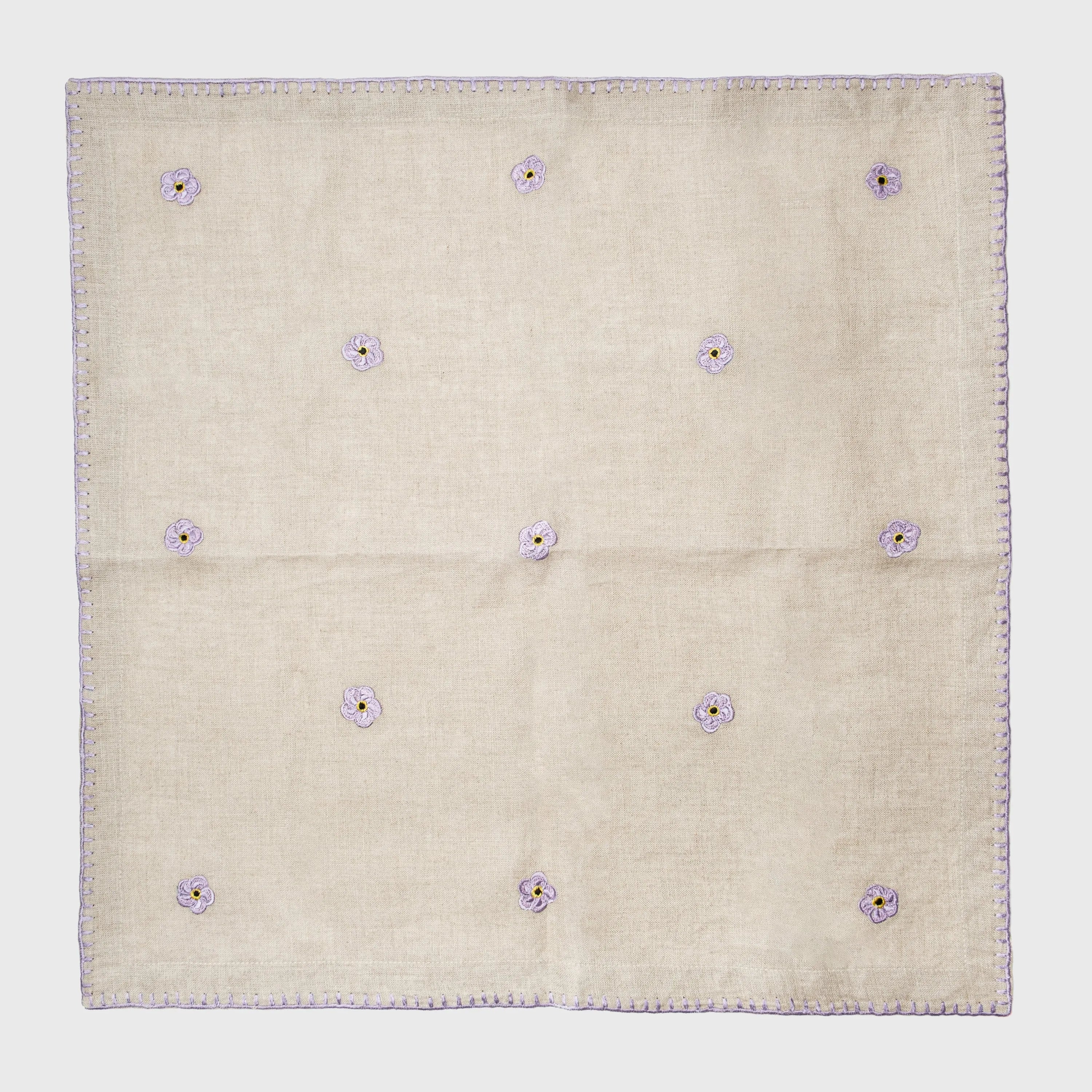 Violet embroidered dinner napkins, flax, set of two - The Mayfair Hall