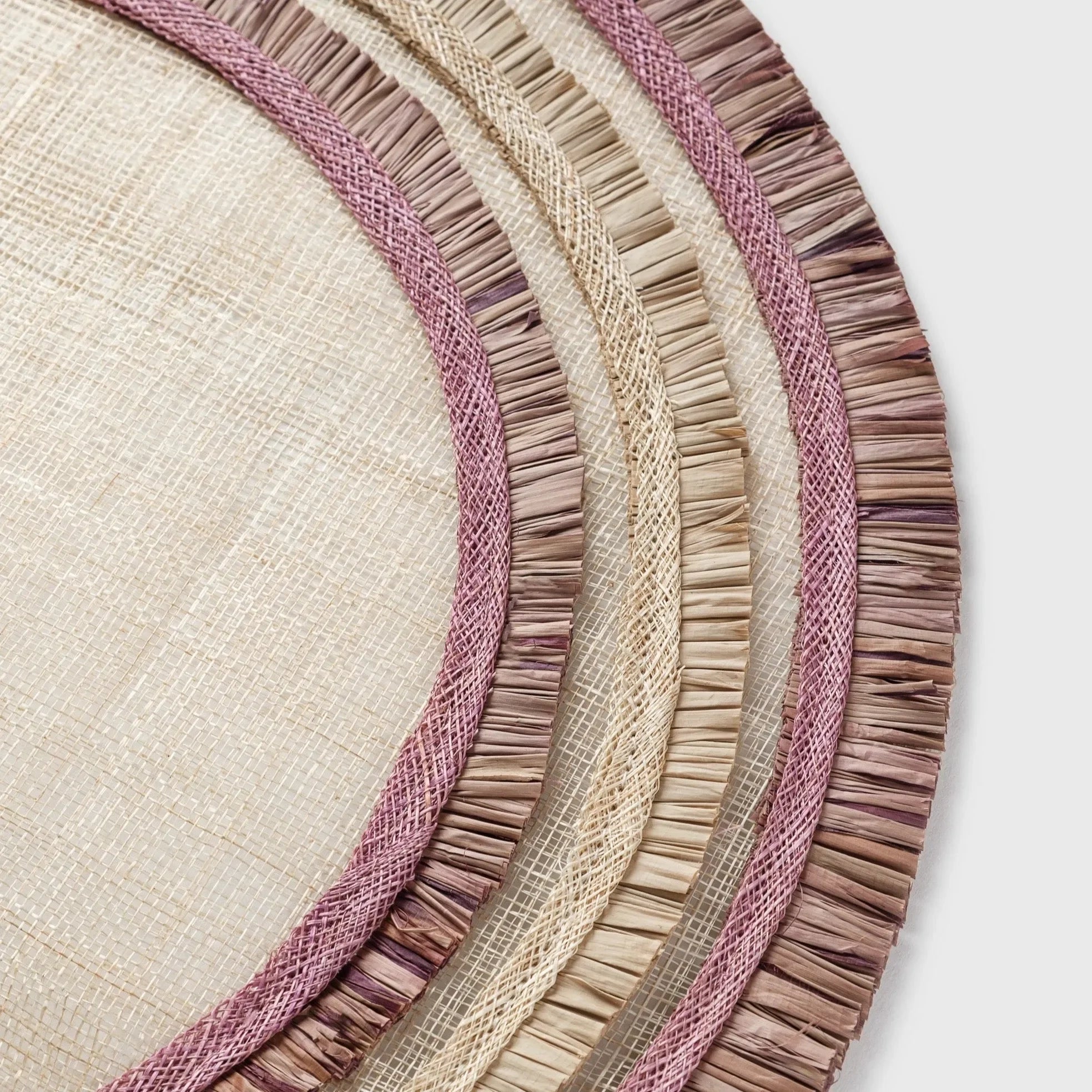 Ruffle edge straw placemats, lilac, set of four - The Mayfair Hall