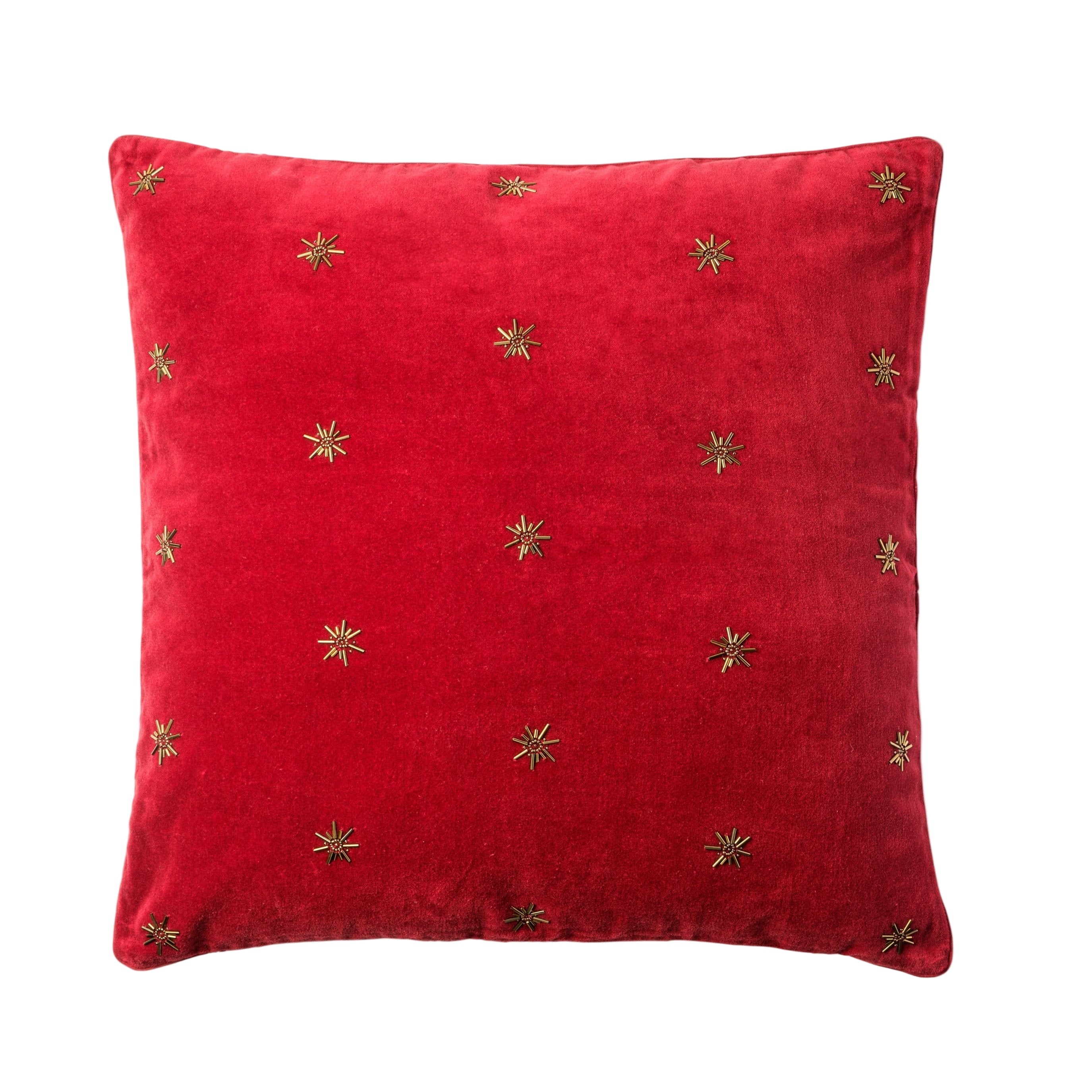 Embroidered Star Red Velvet Pillow