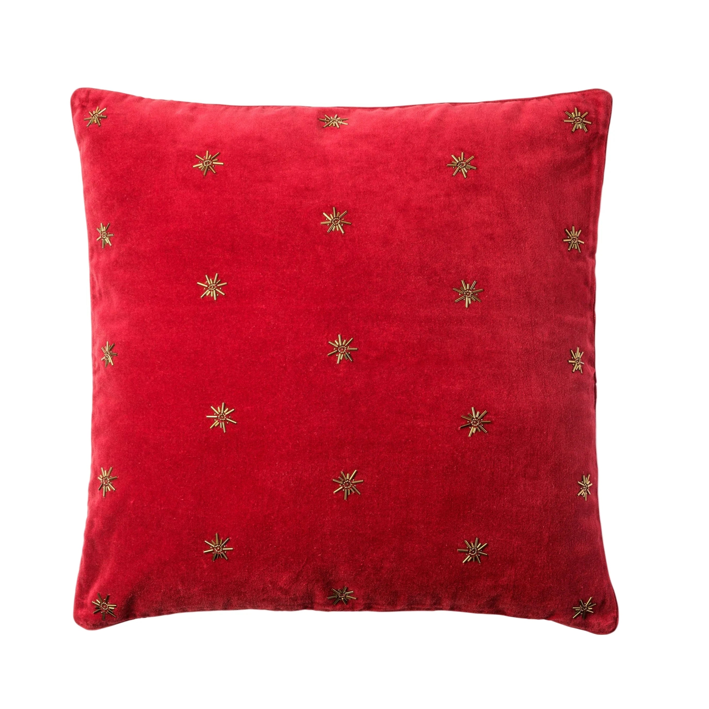 Embroidered Star Red Velvet Pillow