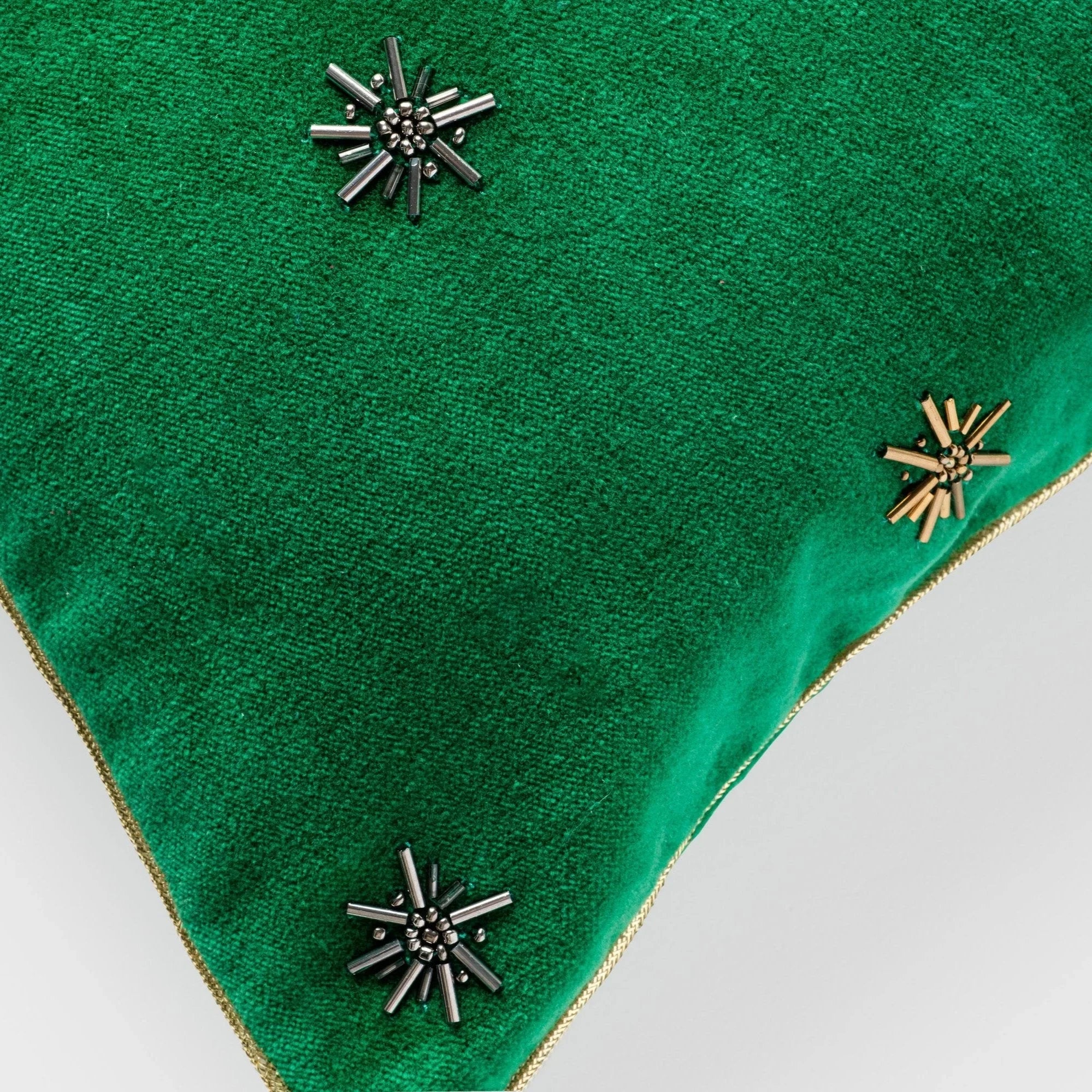 Embroidered Star Emerald Green Velvet Pillow