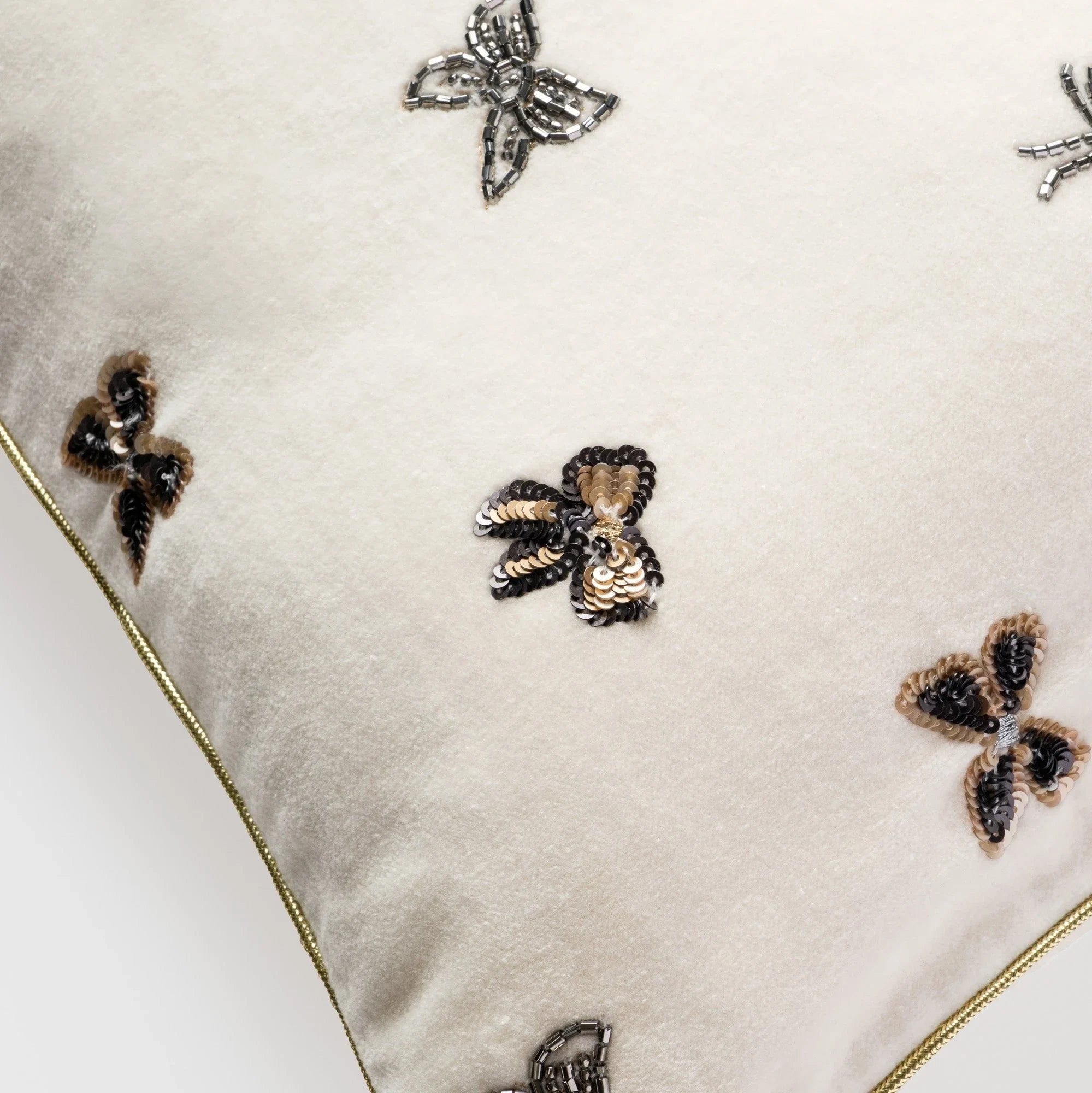 Embroidered Bow Cream Velvet Pillow