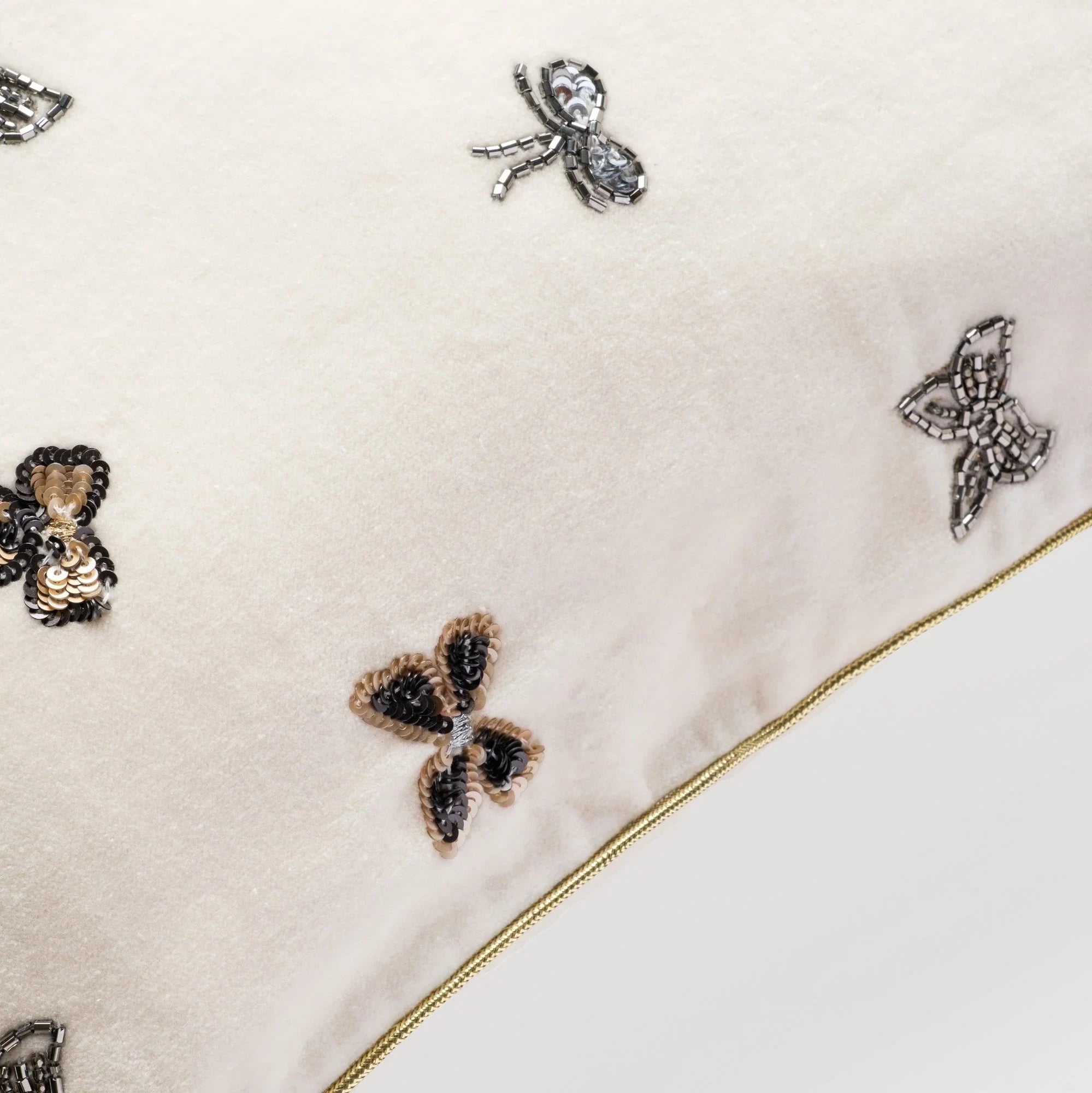 Embroidered Bow Cream Velvet Pillow