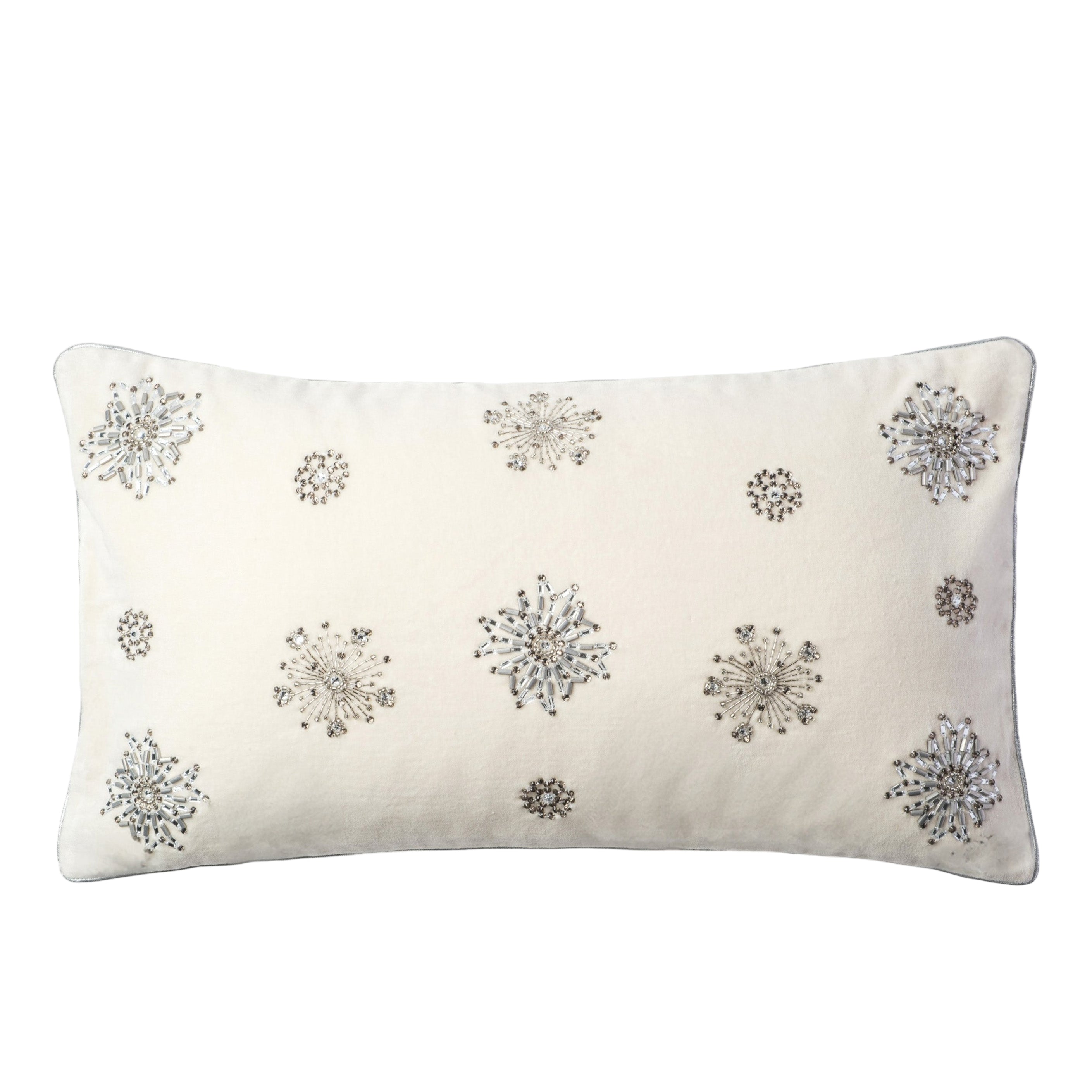 Embroidered Snowflake Cream Velvet Pillow