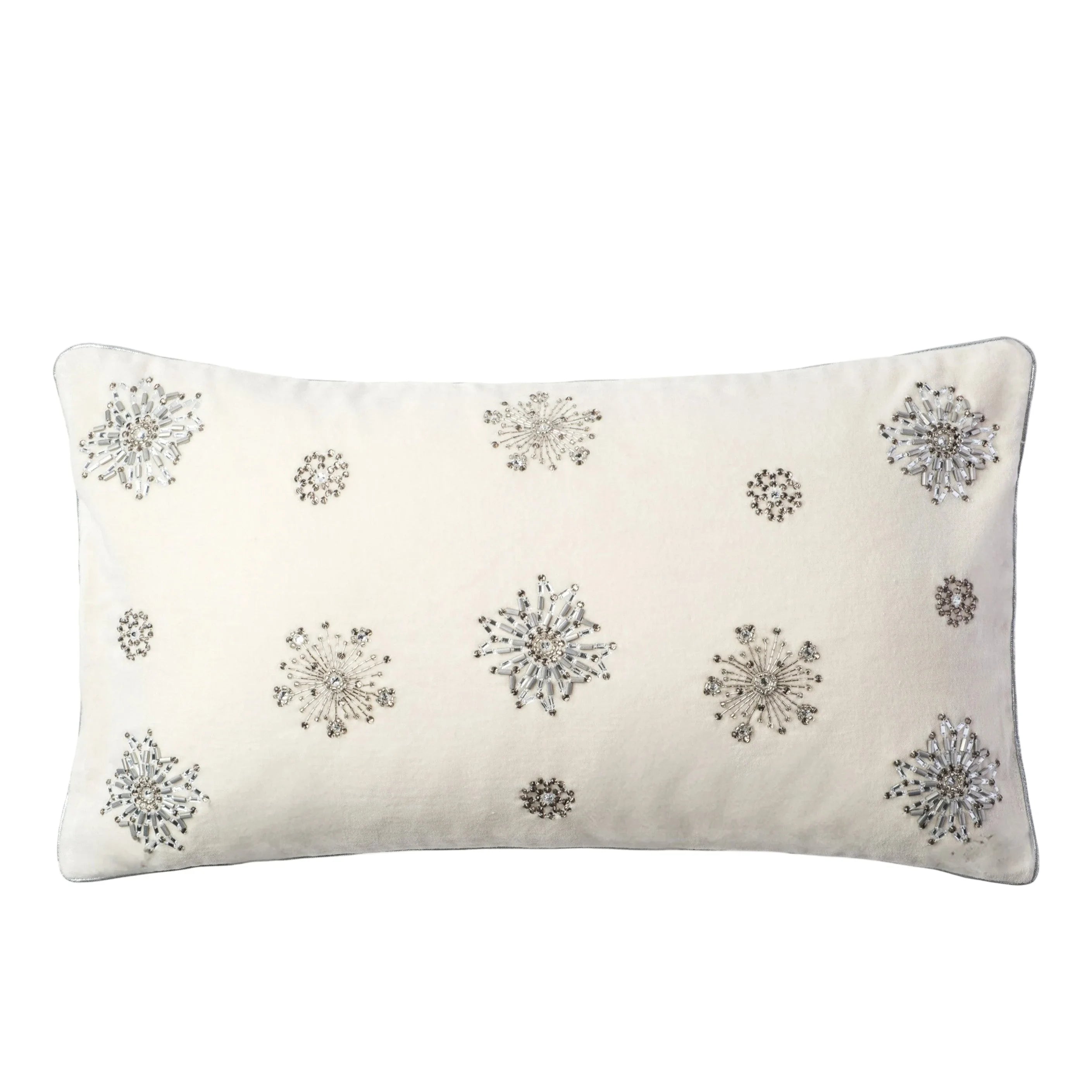 Embroidered Snowflake Cream Velvet Pillow