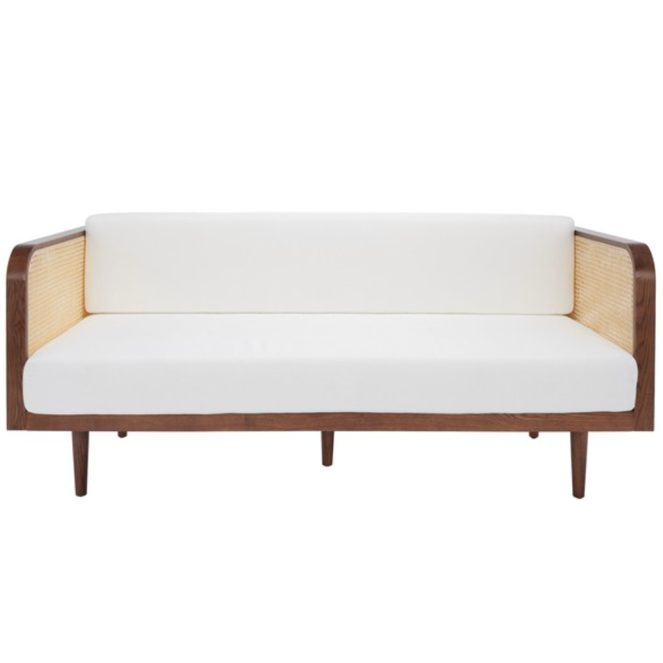Petroski French Rattan Sofa in Walnut & Natural with White Cushion