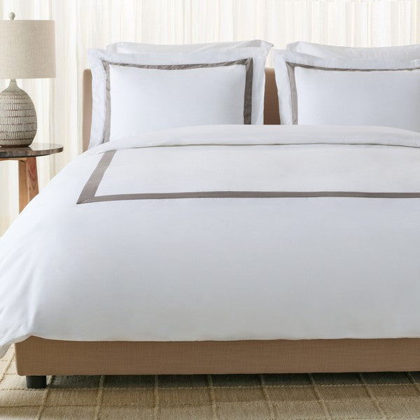 Bold Hotel Duvet Cover Set in White with Gray Fabric Border (3 pieces)