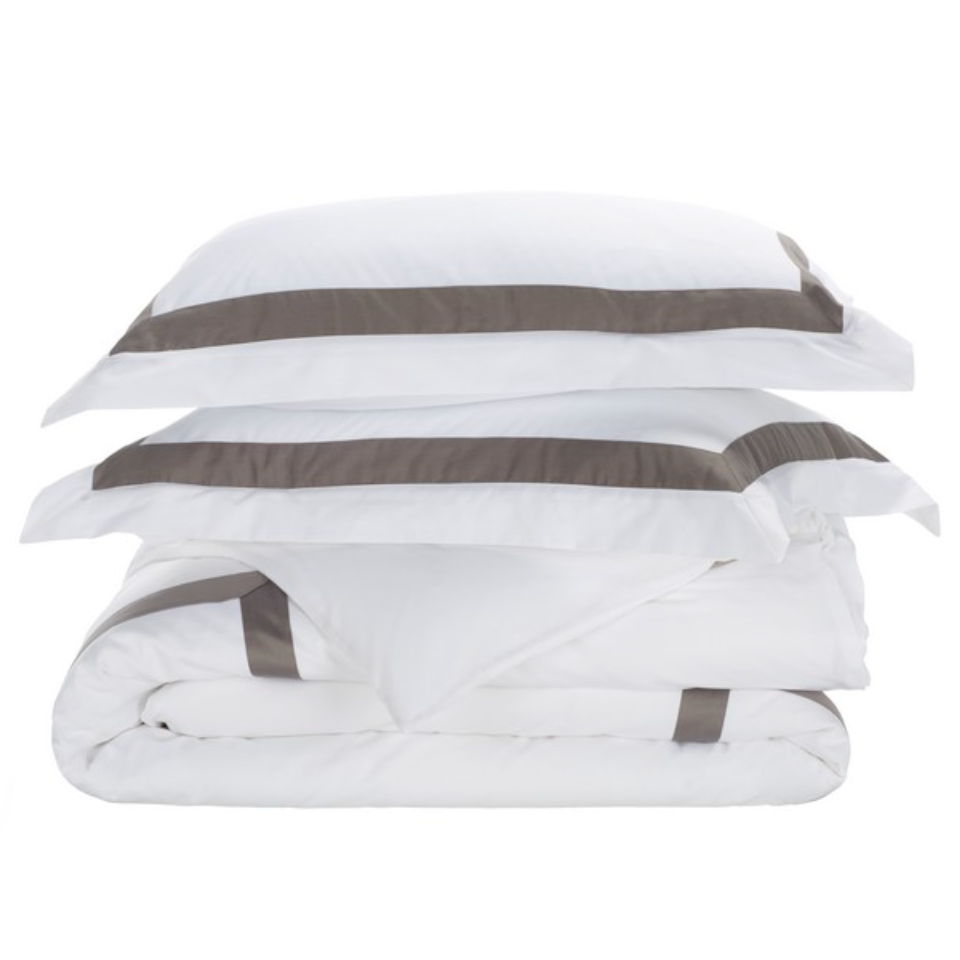 Bold Hotel Duvet Cover Set in White with Gray Fabric Border (3 pieces)