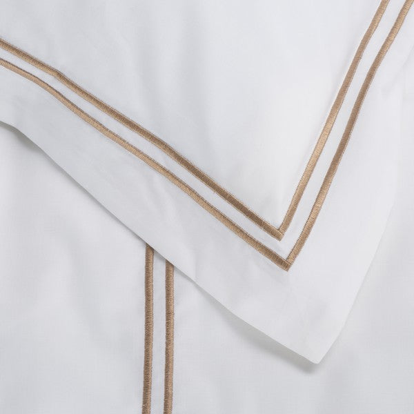 Duvet Cover Set in White with Golden Taupe Embroidered Lines (3 Pieces)