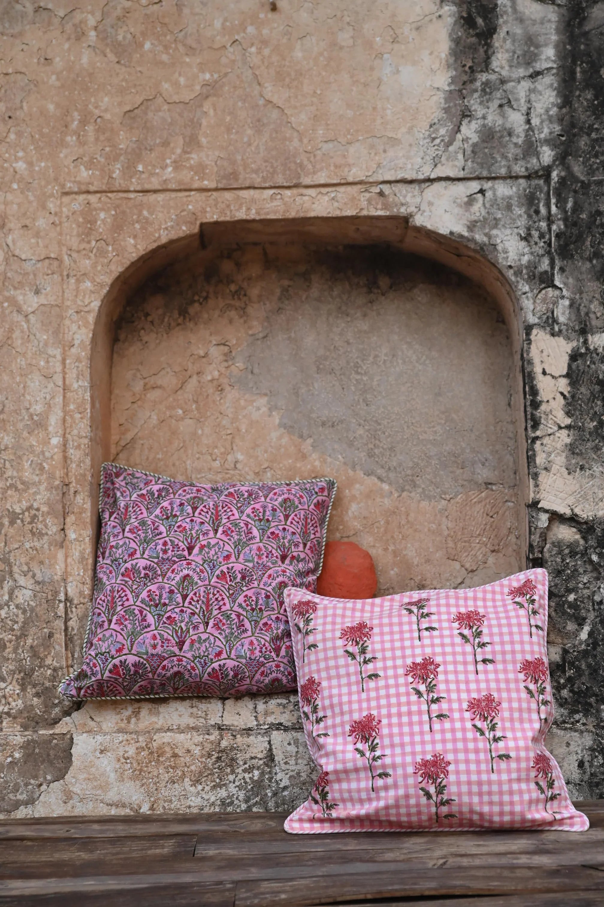 Pink Arch Blockprint Pillow - The Mayfair Hall