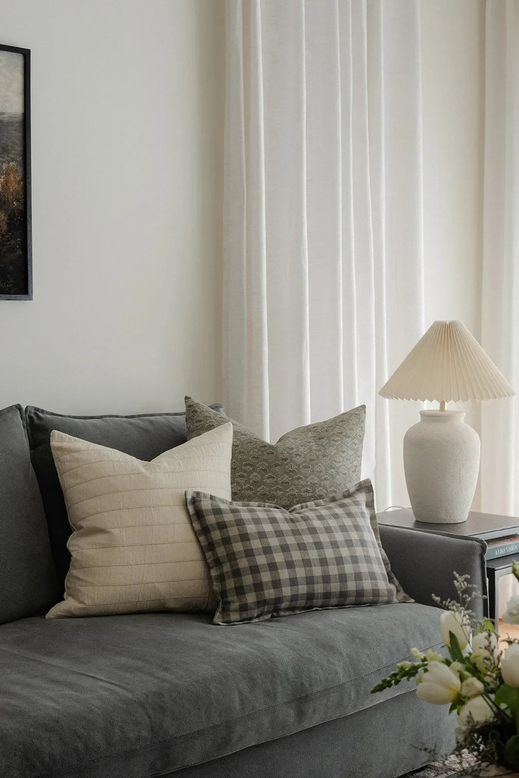 Hunter Gingham Pillow Cover in Gray - The Mayfair Hall