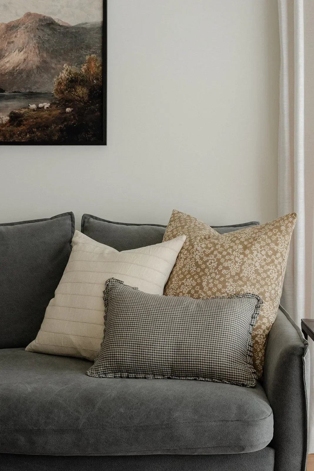 Finn Gingham Ruffle Pillow Cover in Gray - The Mayfair Hall