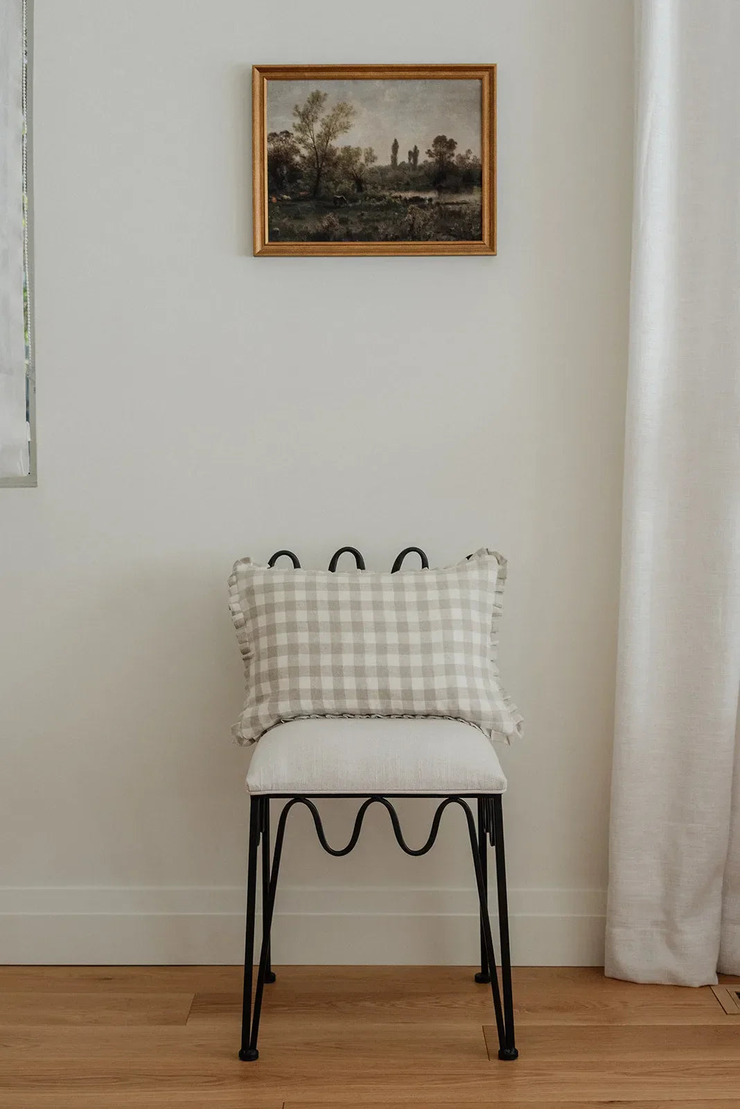 Florence Gingham Ruffle Pillow Cover in Cream and Tan - The Mayfair Hall