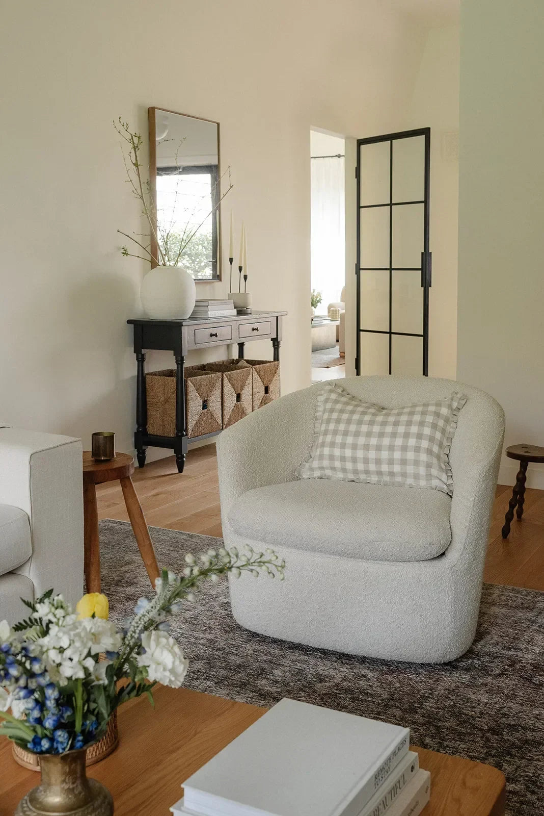 Florence Gingham Ruffle Pillow Cover in Cream and Tan - The Mayfair Hall