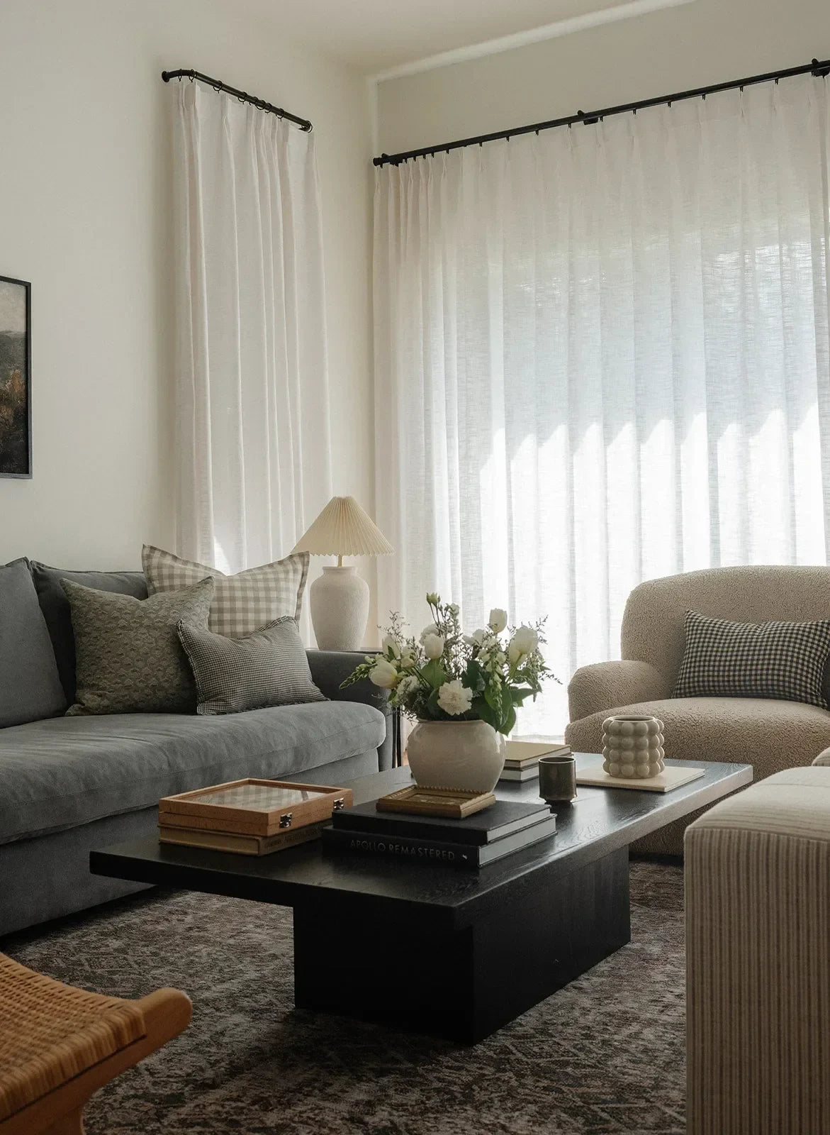 Finn Gingham Ruffle Pillow Cover in Gray - The Mayfair Hall