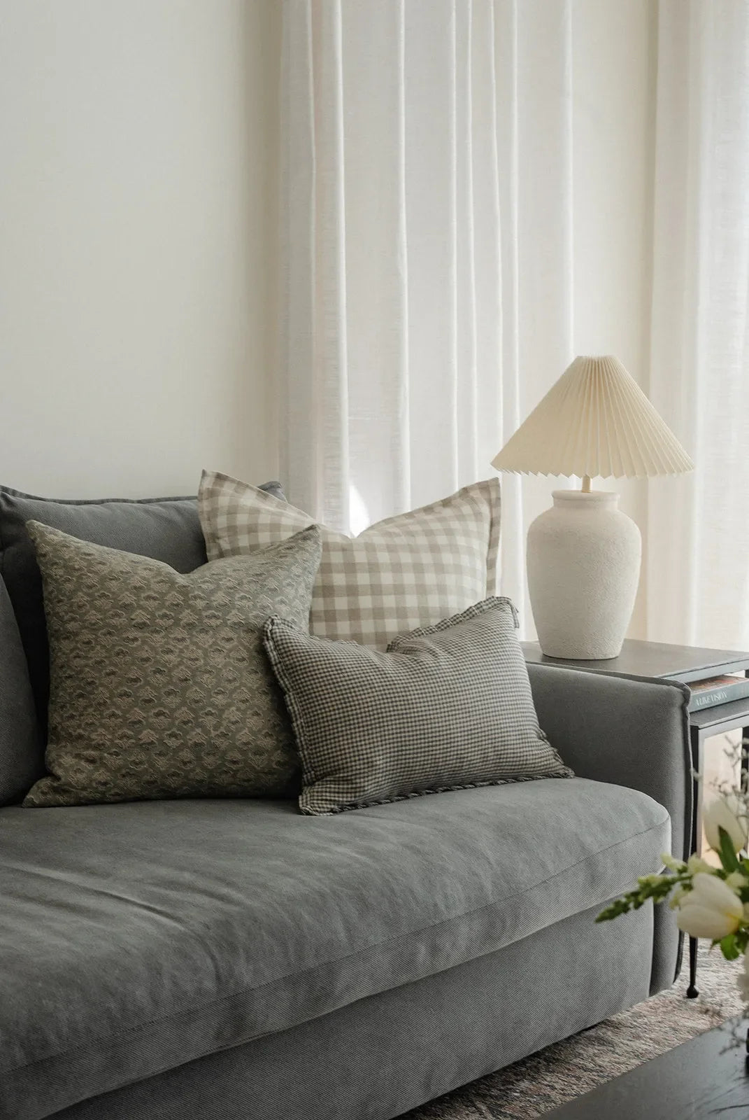 Florence Gingham Pillow Cover in Cream - The Mayfair Hall