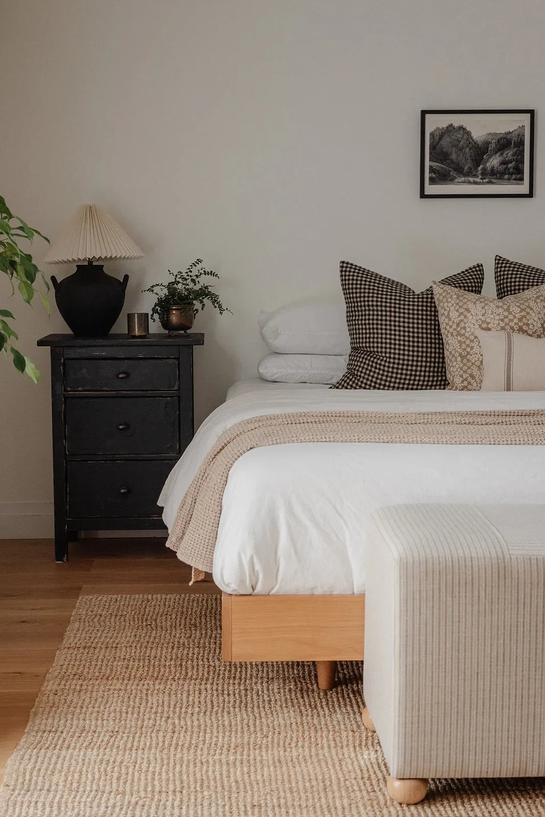 Jett Gingham Pillow Cover in Beige and Black - The Mayfair Hall