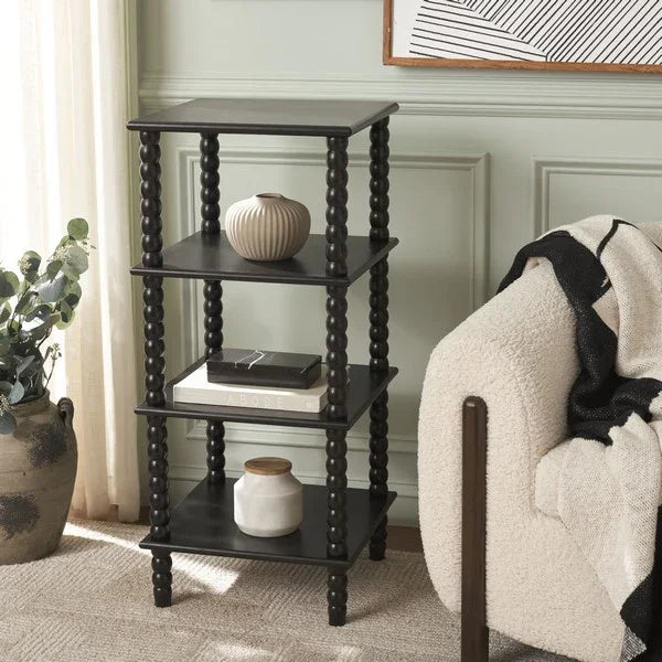 Dilyn 4 Tier Wood Shelving Unit in Matte Black - The Mayfair Hall