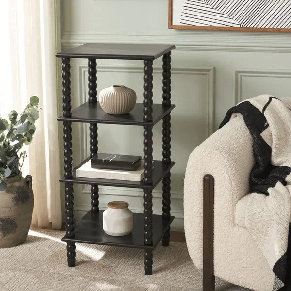 Dilyn 4 Tier Wood Shelving Unit in Matte Black - The Mayfair Hall