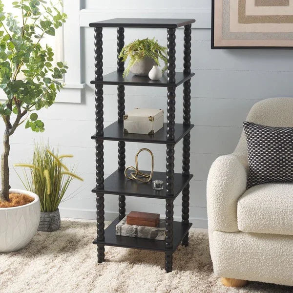 Dilyn Wood 5-Tier Shelving Unit in Matte Black - The Mayfair Hall