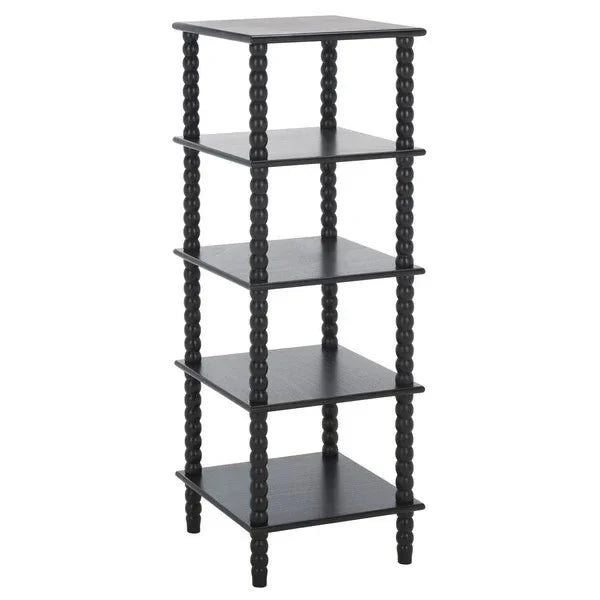 Dilyn Wood 5-Tier Shelving Unit in Matte Black - The Mayfair Hall