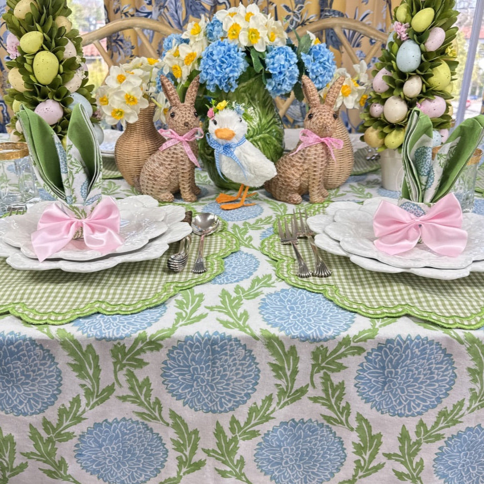 Blue and Green, Flowers & Vines - Tablecloth