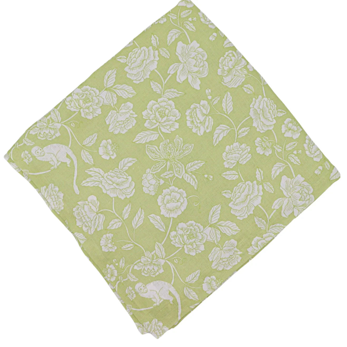 Eden Flora Parlour Linen Tablecloth in Green and White