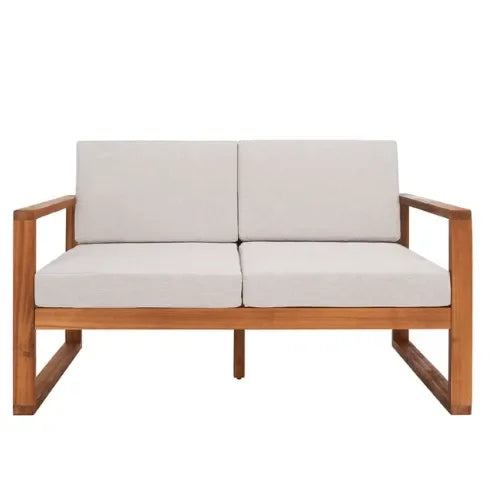 Emiko Acacia Wood Outdoor Bench in Natural and Light Gray - The Mayfair Hall