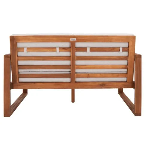 Emiko Acacia Wood Outdoor Bench in Natural and Light Gray - The Mayfair Hall