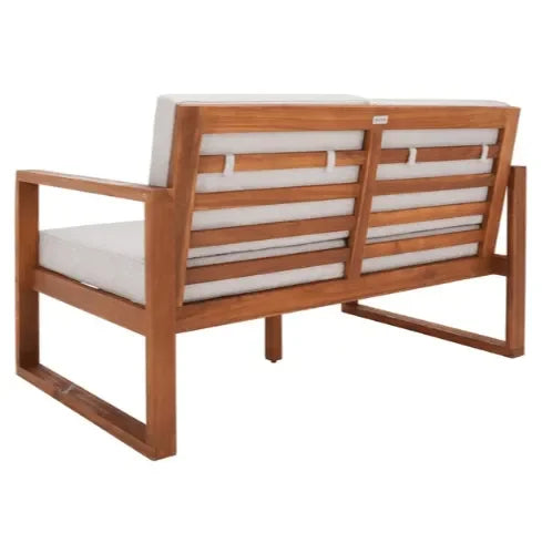 Emiko Acacia Wood Outdoor Bench in Natural and Light Gray - The Mayfair Hall
