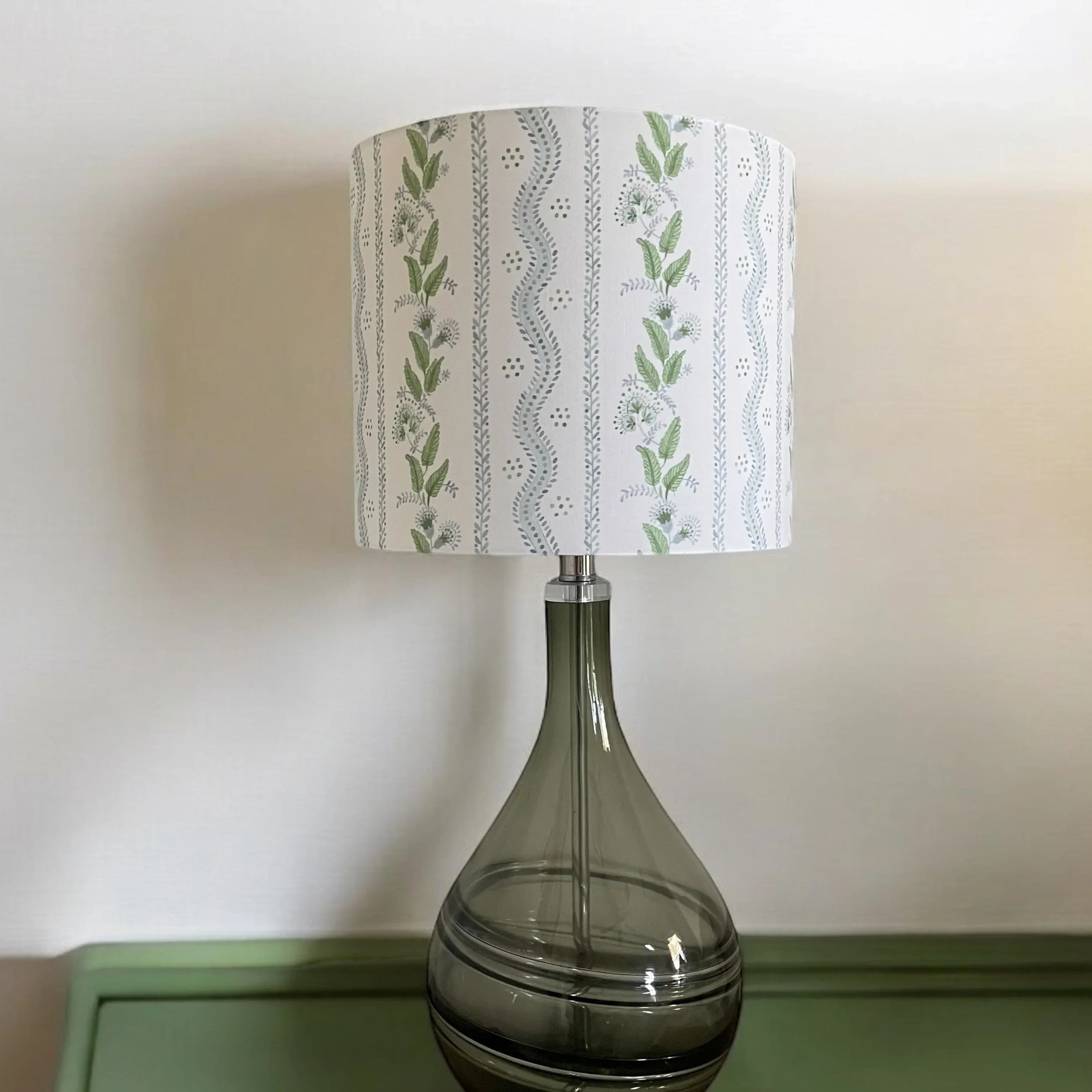 Blue and Green Lampshade in Emma Stripe - The Mayfair Hall