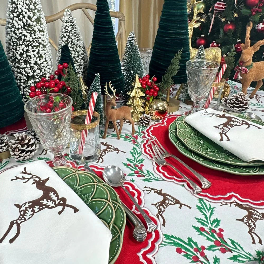 Enchanted Christmas Reindeer Block Print Tablecloth